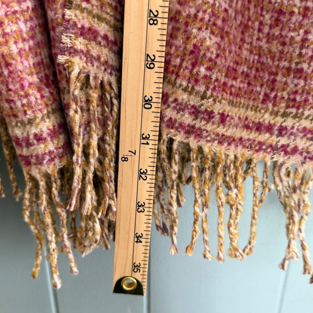 Democracy Womens Large Raspberry Multi Plaid Tubular Fringe Coat Attached Scarf - Picture 6 of 15